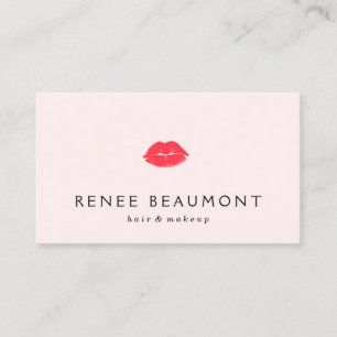 Red Kissing Lips Light Pink Makeup Artist Business Card
