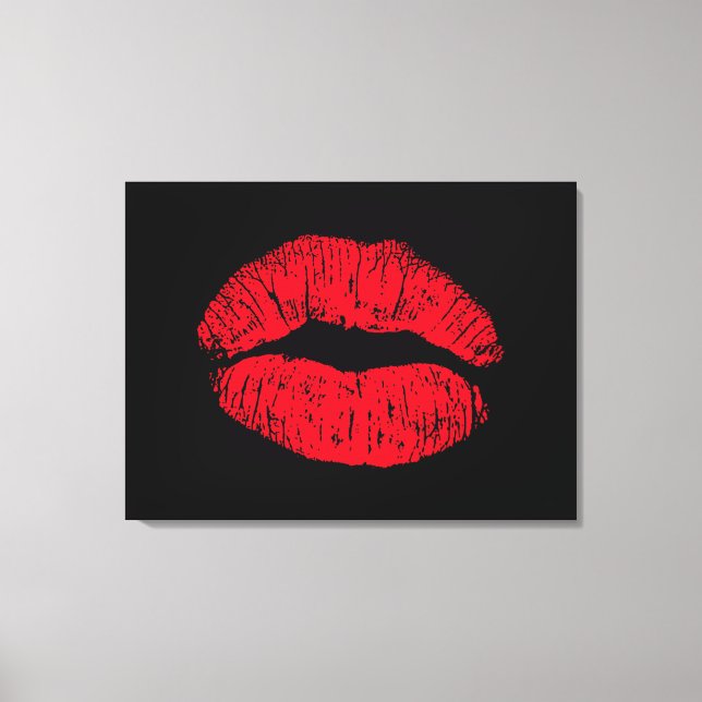 Red Kissing Lips on Black Canvas Print (Front)