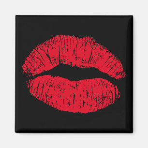 Red Kissing Lips on Black Magnet