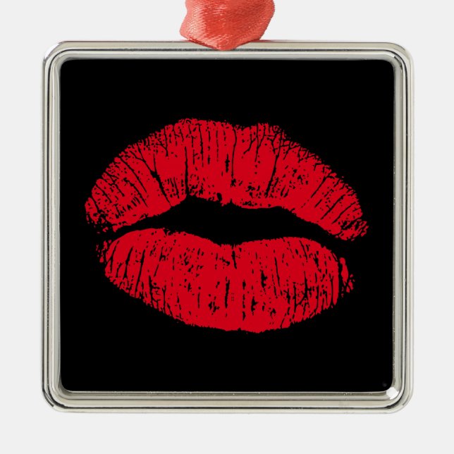 Red Kissing Lips on Black Metal Tree Decoration (Front)