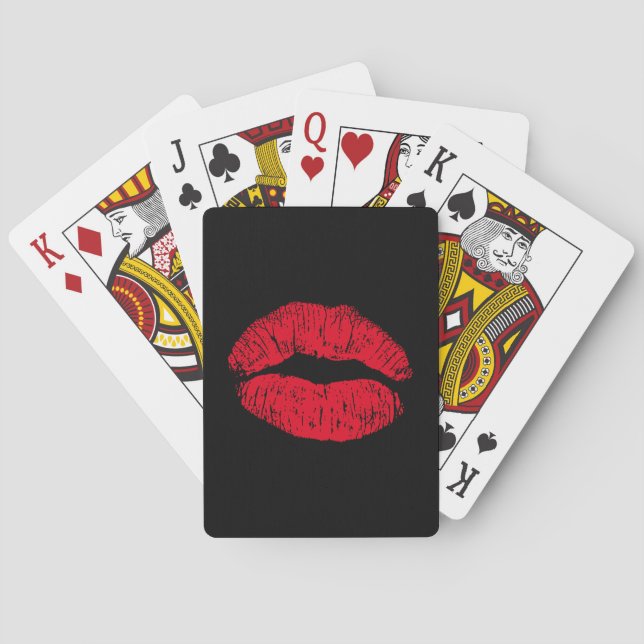Red Kissing Lips on Black Playing Cards (Back)