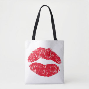 Red Kissing Lips Tote Bag