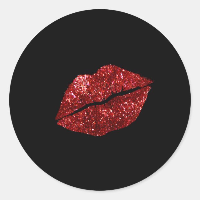 Red Kissing Lipstick Glitter Lips Kiss Red Lips Classic Round Sticker (Front)