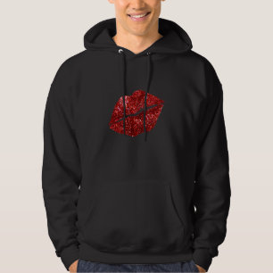 Red Kissing Lipstick Glitter Lips Kiss Red Lips Va Hoodie