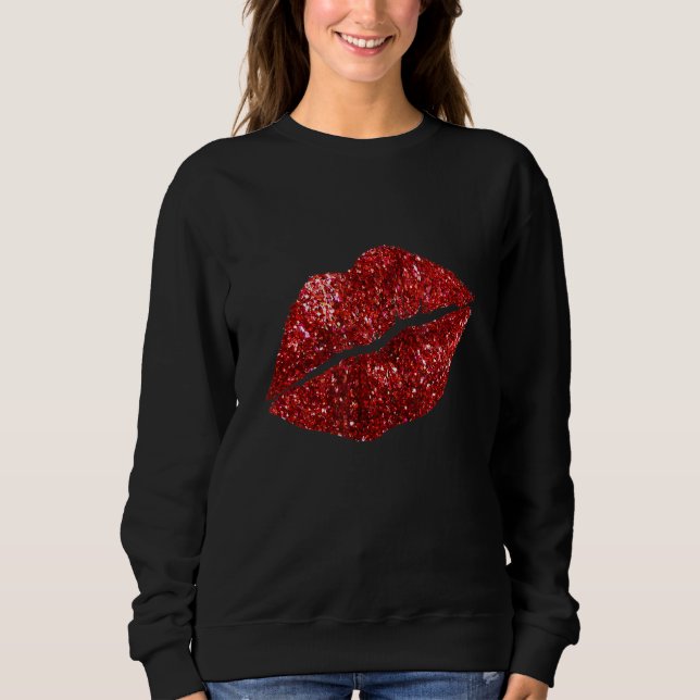 Red Kissing Lipstick Glitter Lips Kiss Red Lips Va Sweatshirt (Front)