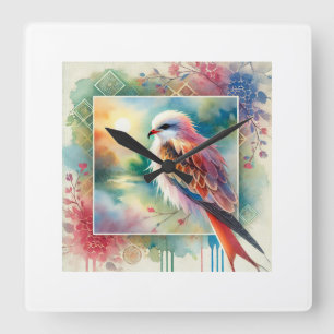 Red Kite Bird 230824AREF146 - Watercolor Square Wall Clock