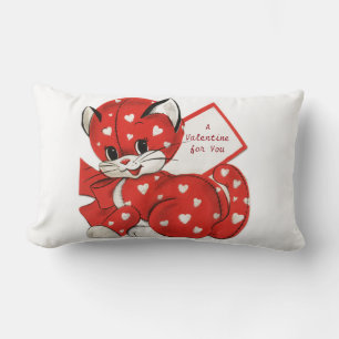 Red Kitten Valentine Lumbar Pillow