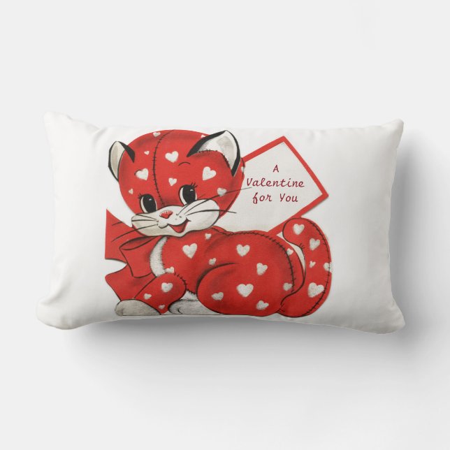 Red Kitten Valentine Lumbar Pillow (Front)