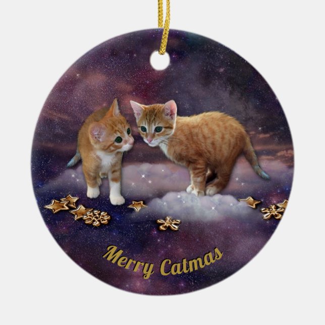 Red Kittens Ceramic Tree Decoration (Front)