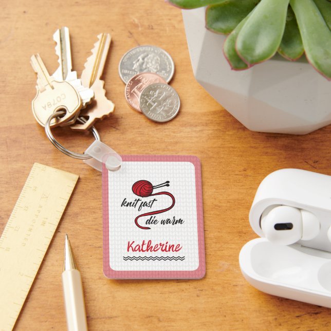 Red Knit Fast, Die Warm Key Ring (Desk)