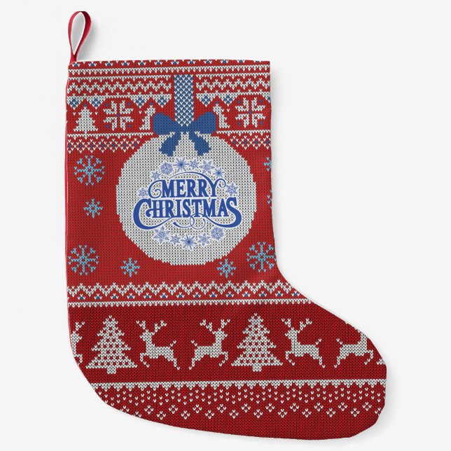 Red Knit Merry Christmas Stocking (Front)