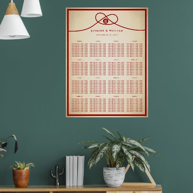 Red Knot Double Happiness 囍 Wedding Seating Chart (Living Room 1)