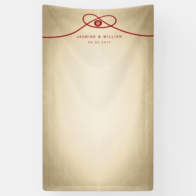 Red Knot Double Happiness Wedding Photo Backdrop Banner (Vertical)