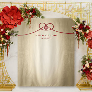 Red Knot Double Happiness Wedding Photo Backdrop Tapestry