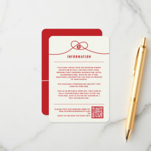 Red Knot Union Double Happiness Chinese Wedding Enclosure Card