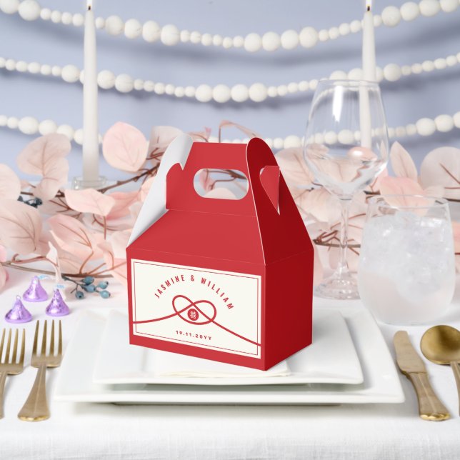 Red Knot Union Double Happiness Chinese Wedding Favour Box (Wedding)