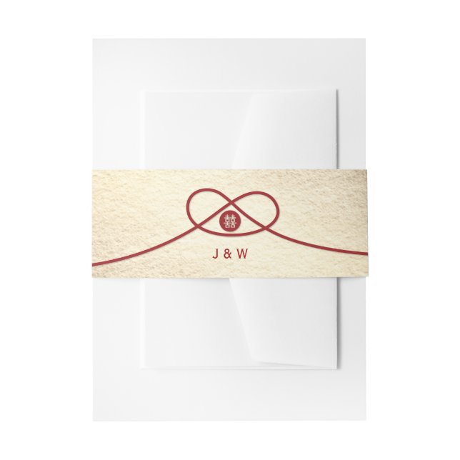 Red Knot Union Double Happiness Chinese Wedding Invitation Belly Band (Front Example)