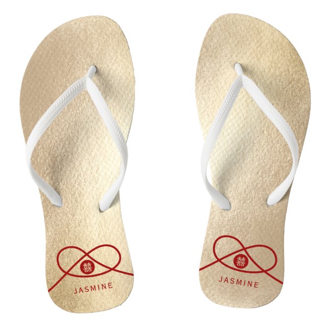 Red Knot Union Double Happiness Chinese Wedding Jandals (Footbed)