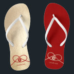 Red Knot Union Double Happiness Chinese Wedding Jandals<br><div class="desc">Modern minimalist double happiness knot of union, love and marriage in red and gold. The double happiness is a classic and auspicious symbol used in all chinese, oriental and asian weddings. Designed by fat*fa*tin. Easy to customise with your own text, photo or image. For custom requests, please contact fat*fa*tin directly....</div>
