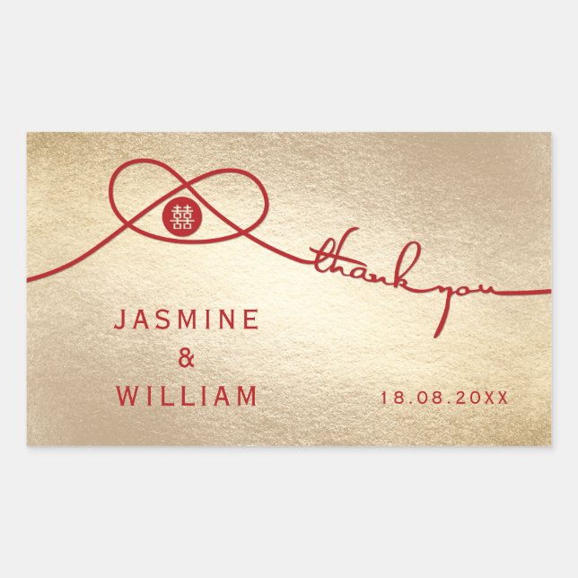 Red Knot Union Double Happiness Chinese Wedding Rectangular Sticker (Front)