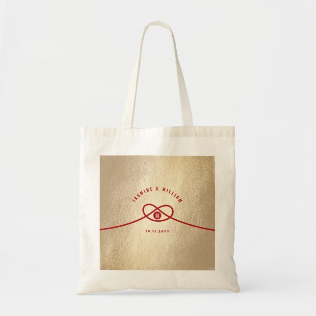 Red Knot Union Double Happiness Chinese Wedding Tote Bag (Front)