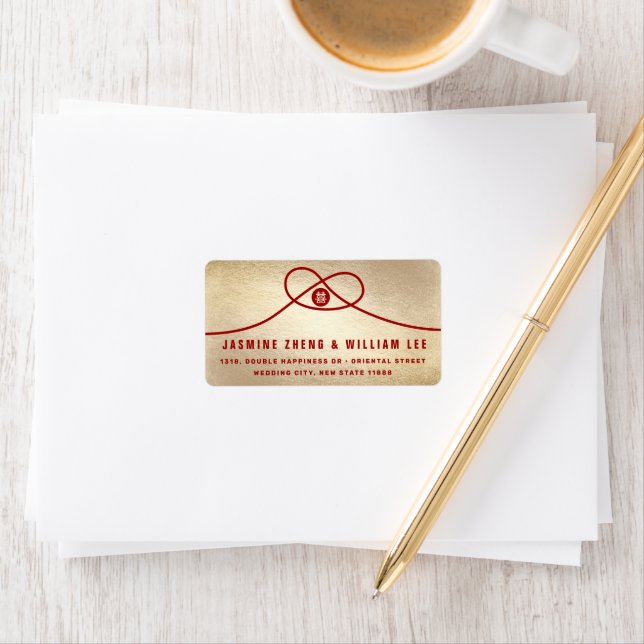 Red Knot Union Double Happiness Wedding Address Label (Insitu)