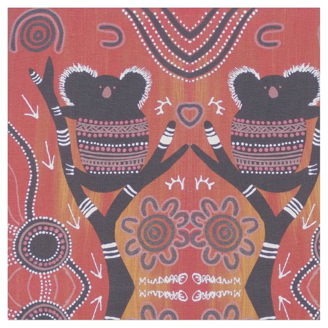 Red Koala Aboriginal Art Fabric (Close Up)