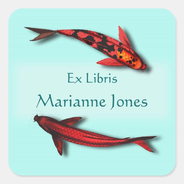 Red Koi Fish Bookplate Name Stickers (Front)