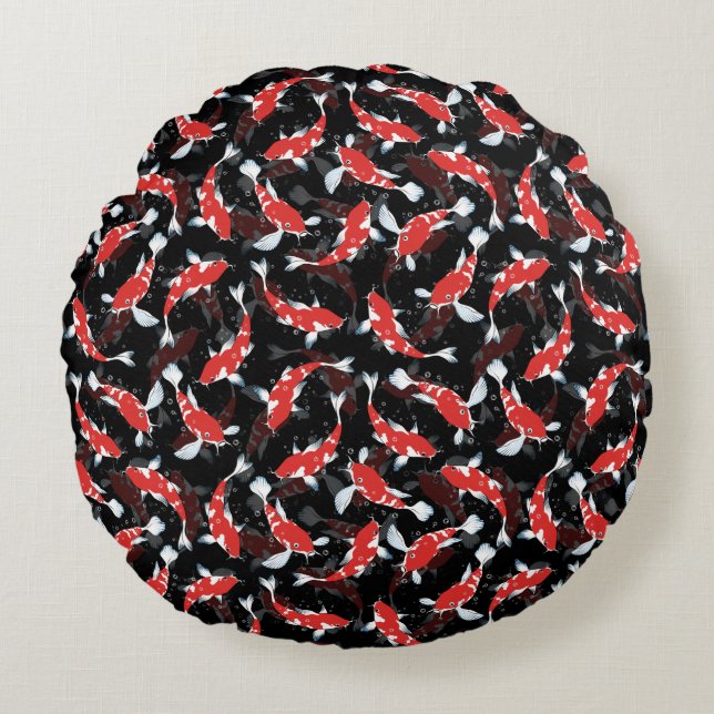 Red Koi Fish Pattern Round Cushion (Front)
