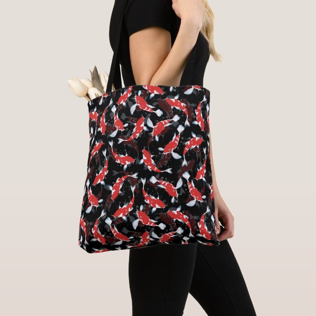 Red Koi Fish Pattern Tote Bag (Close Up)