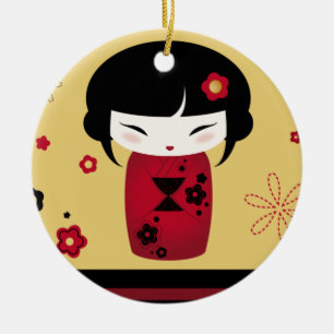 Red Kokeshi Ceramic Tree Decoration