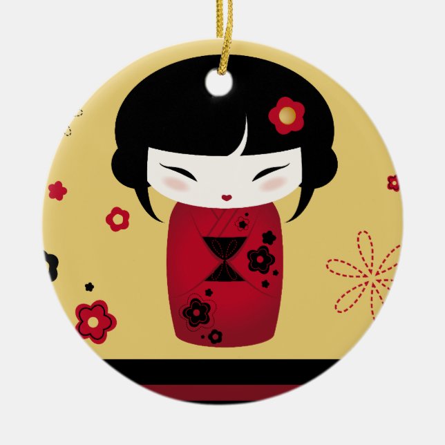 Red Kokeshi Ceramic Tree Decoration (Front)