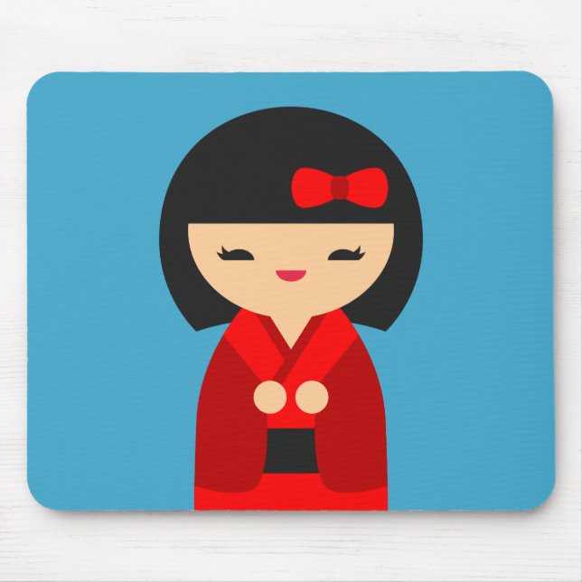 Red Kokeshi Japanese dolls Mouse Pad (Front)