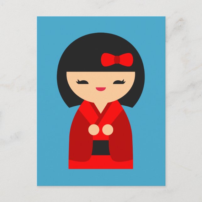 Red Kokeshi Japanese dolls Postcard (Front)