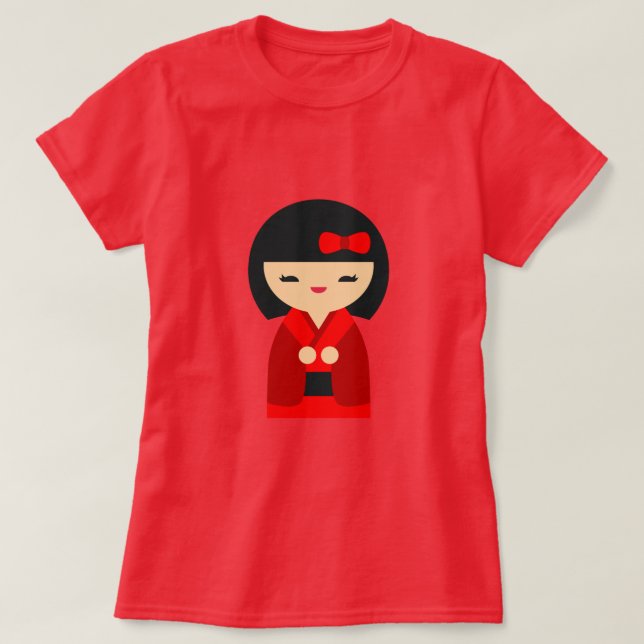 Red Kokeshi Japanese dolls T-Shirt (Design Front)