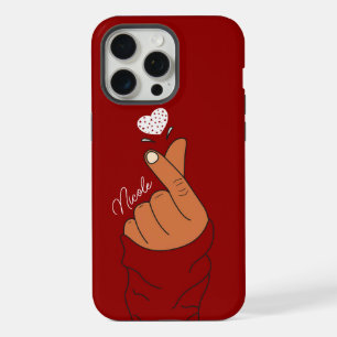 Red Korean Finger Love Heart Hand Sign Warm Skin iPhone 15 Pro Max Case