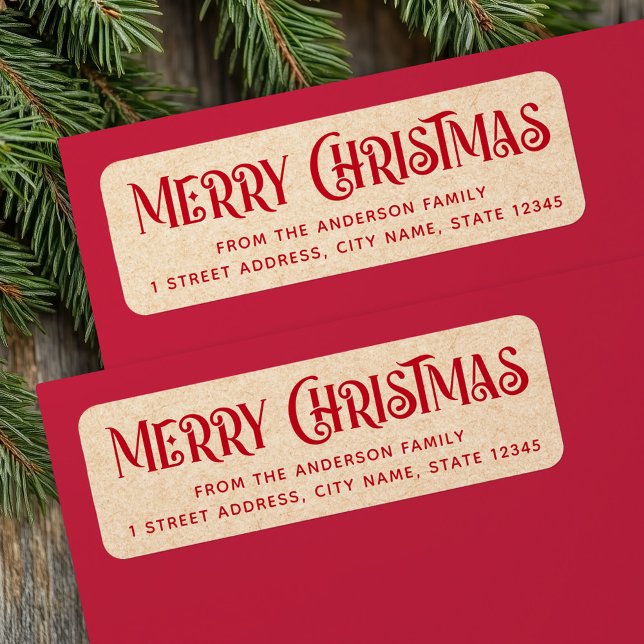 Red Kraft festive Merry Christmas return address (Red Kraft festive Merry Christmas return address Label)