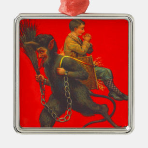 Red Krampus Kidnapping Praying Boy Metal Tree Decoration