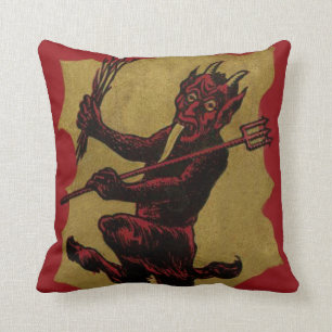 Red Krampus Pitchfork Switch Tongue Cushion