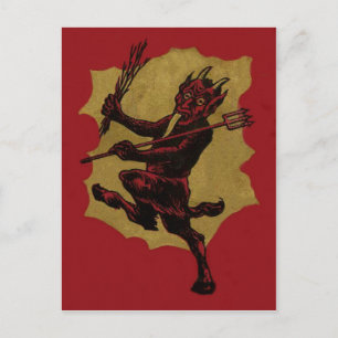 Red Krampus Pitchfork Switch Tongue Postcard