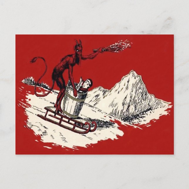 Red Krampus Sleigh Mountain Switch Kidnapped Postcard (Front)
