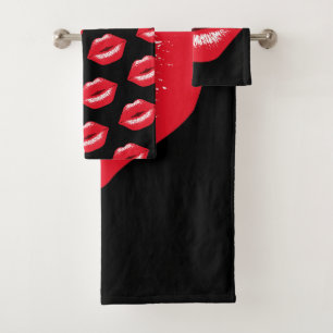red kussmund lip print towel set