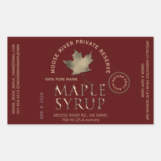 Red Label Artisan Maple Syrup Batch Date Gold Leaf (Front)