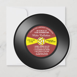 Red Label Vinyl 45 Record Birthday Party Invitation