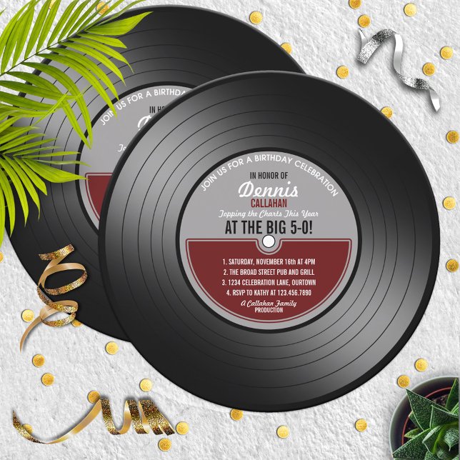 Red Label Vinyl Record 50th Birthday Party Invitation (Creator Uploaded)