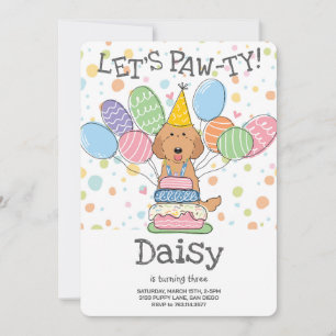 Red Labradoodle Dog Birthday Party Invitation