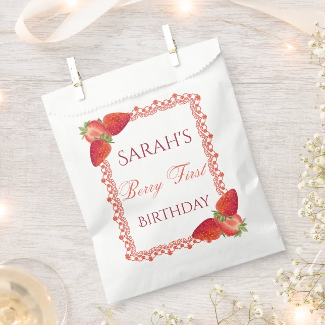 Red Lace Berry First Birthday  Favour Bags (Clipped)