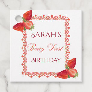 Red Lace Berry First Birthday Favour Tags