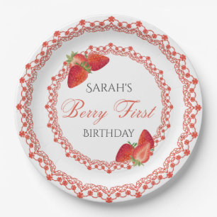 Red Lace Berry First Birthday  Paper Plate