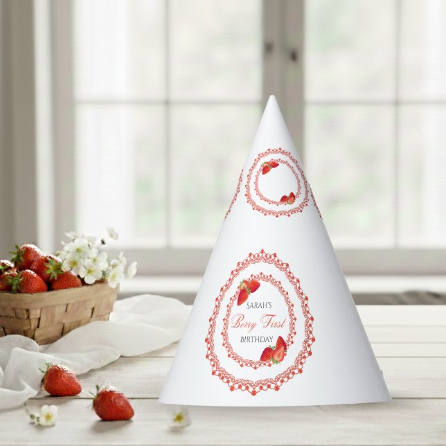 Red Lace Berry First Birthday  Party Hat (Red Lace Berry First Birthday Party Hat)